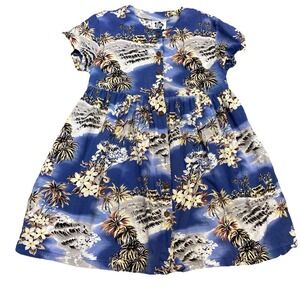 Hilo Hattie Dress Women's Medium  Hawaiian Floral Blue Tropical Aloha Beach